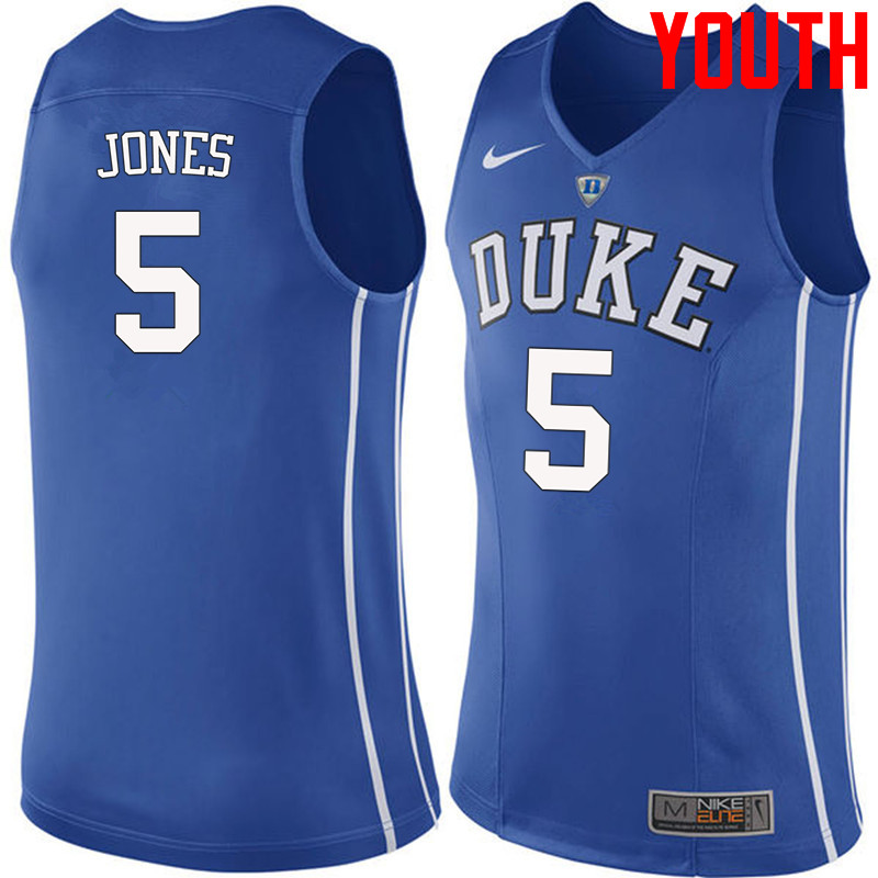 Youth #5 Tyus Jones Duke Blue Devils College Basketball Jerseys-Blue - Click Image to Close